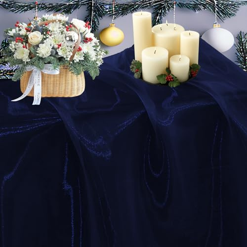 VDS Navy Blue Organza Fabric, 10 Yards Continuous, 45” Wide, Wedding Party Decoration Iridescent Crystal Sheer Shiny Organza Tulle Bridal Dress DIY Crafts Costume Sewing Backdrop Arch Cloth