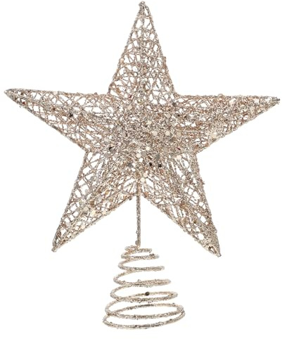 Amosfun Christmas Star Tree Topper, 25cm Glittered Star Treetop for Holiday Trees, Metal Rose Golden Christmas Ornament Decoration