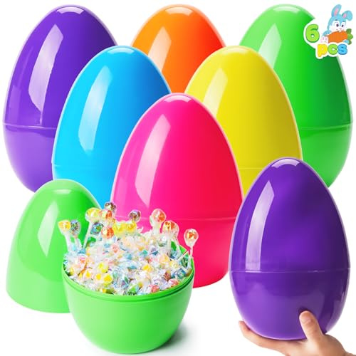 JOYIN 6 pezzi 10 uova di Pasqua solide luminose di plastica Jumbo hanno assortito i colori per il riempimento dei trattamenti, favore del partito di tema di Pasqua, riempitori del cestino