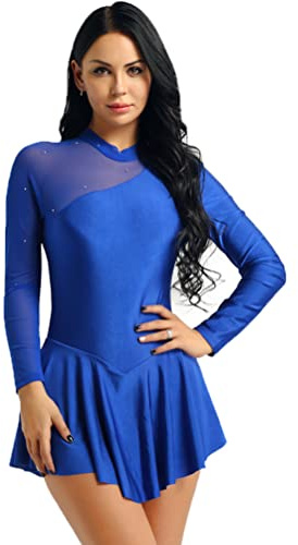 YOOJIA Mujeres Vestido de Ballet Patinaje Artístico Señora Maillot con Falda Plisada Baile Traje Bailarina Danza Moderna Azul M