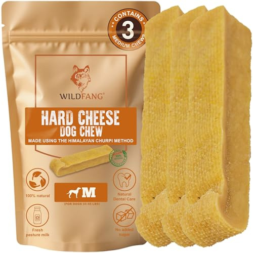 Wildfang® Snack per Cani in Formaggio Duro M (85 g) per Cani 15–25 kg – Bastoncino da Masticare per Cani, Himalayan Durezza tipo Yak, Masticativi Naturali per Cani stile Churpi, Confezione da 3