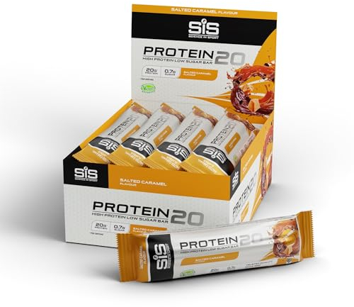 Science In Sport Protein20 Riegel, veganer Proteinriegel mit 20g Protein pro 55g Riegel, niedriger Zuckergehalt, schokoladenüberzogener Protein-Snack, 12er Packung gesalzenes Karamell
