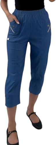 Crazy Fashion Pantalon Capri pour Femme 3/4 Doux pour Femme EUR 36-50 (Denim Blue, 10)