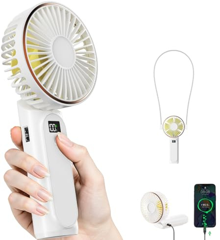 TUNISE Portable Handheld Fan, Portable Fan Rechargeable, 4000mAh, 180° Adjustable, 6 Speed Wind, Display Electricity in Real Time, USB Rechargeable Foldable Fan
