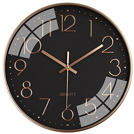 ALEENFOON 12 Zoll 30cm Rund Modern Leise Wanduhren für Wohnzimmer Küche Ohne Tickgeräusche Innenuhr Nicht Tickende Wanduhren Hängende Uhr Kinderuhr für Kinderzimmer Büro Cafe (Schwarz-Roségold)