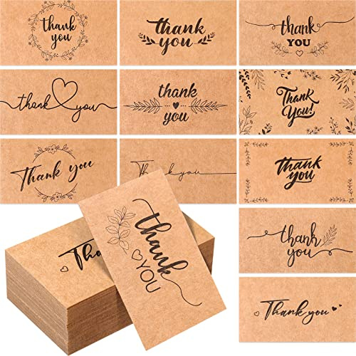 Outus 1200 Pcs Mini Thank You Cards Small Business Kraft Thank You Cards Bulk 2 x 3.5 Inches Business Stock for Your Order for Customer Package Inserts