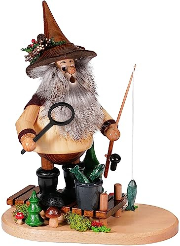 Drechselwerkstatt Uhlig DWU | Handgefertigter Waldwichtel | Traditionelles Räuchermännchen aus dem Erzgebirge | Weihnachtsdeko | 26 cm | Angler