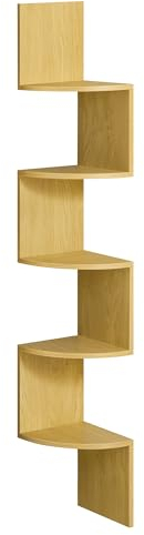 VASAGLE Libreria Angolare, Mensola Angolare da Muro, Scaffale da Parete a 5 Ripiani, 126 x 20 cm, in Camera da Letto Soggiorno Bagno Studio, Porta Piante, Rovere Naturale LBC072Y70