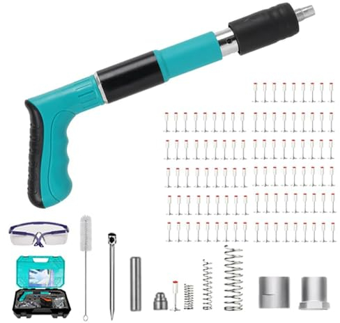 NEWFUN Pistola Sparachiodi,Pistola Manuale Sparachiodi,con 100 Chiodi, Spara Chiodi Per Cemento E Ferro,Portatile Nail Gun Regolabile, con Occhiali di Protezione e Custodia in Plastica Portatile