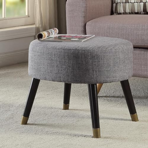 BAKAJI Sgabello Pouf Struttura in Legno e Rivestimento in Tessuto Lino Colore Grigio, Poggiapiedi con Gambe da 24.5 cm, Sgabello Robusto con Comoda Imbottitura Ideale per Arredamento Casa e Ufficio