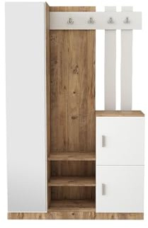 Vente-unique - Vestiaire avec 3 Portes et 1 Miroir - Blanc et Naturel - MIROTA