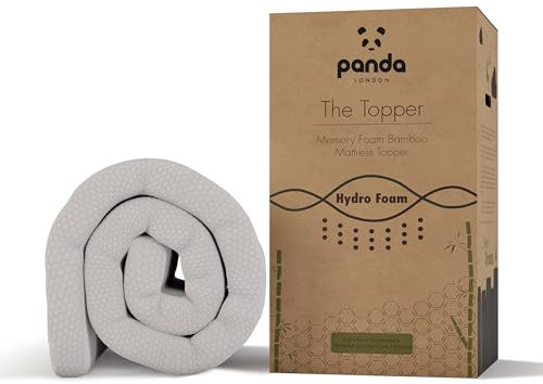 Panda Bamboo Mattress Topper 5cm Thick - Hypoallergenic, Orthopaedic Support, Cooling HydroFoam, UK Double