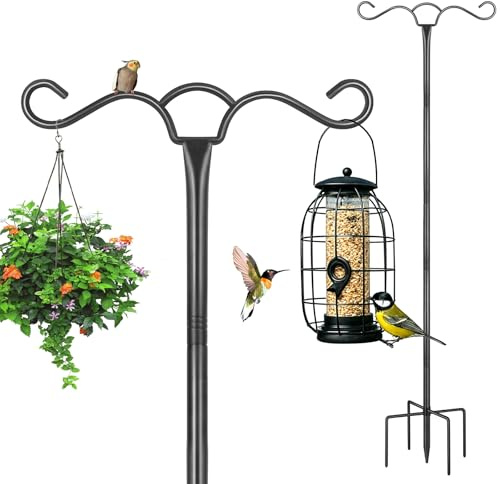 Bird Feeders Hanging Station Stand, 197cm Free Standing Feeding Poles Hangers for Garden Metal Heavy Duty Double Shephreds Crook Hook for Lanterns, Light, Wild Bird Feeder, 1 Pack