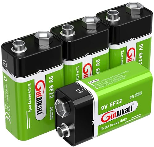 GutAlkaLi Batterien 9V Blockbatterie, 4 Stück, Longlife Power für Rauchmelder, Brand- & Feuermelder, Mikrofon 6lr61 6F22 PP3 MN1604
