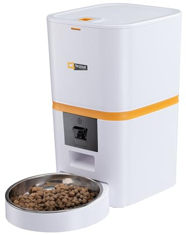 Ferplast Distributore Automatico Cibo Cani e Gatti, 6L, Wi-Fi 2.4G-5G, Camera 1080P Visione Notturna, Microfono & Speaker, Controllo APP, 30+ Pasti al Giorno, Controllo Umidità, Ciotola Acciaio Inox