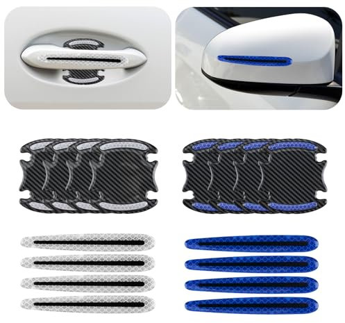 HOMMDECO Lot de 16 films réfléchissants pour poignée de portière de voiture, gel de résine fluorescente, anti-collision, anti-rayures, anti-collision, produit général pour moteur (blanc et bleu)