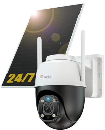Ctronics AOV 24/7 4G Telecamera Esterno Solare, Auto-Tracking, Batteria 14400 mAh, Pannello Solare 8W, Rilevamento PIR 30 m, PC & App, Metallo, 30m Visione Notturna a Colori, Cloud/128GB SD