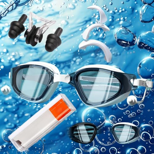 HSTWODE Occhialini da nuoto ottici con intensità visiva | diottrie: da -0 a -6,0 | anti-appannamento | protezione UV | ottima vestibilità | inclusa scatola stabile (Lake Blue White, -3,5)
