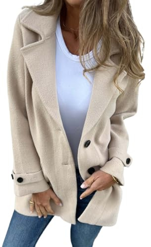 Trench da donna, lunghezza media, cappotti in lana per donna, trench classico da donna per autunno inverno, giacca blazer, Beige, M