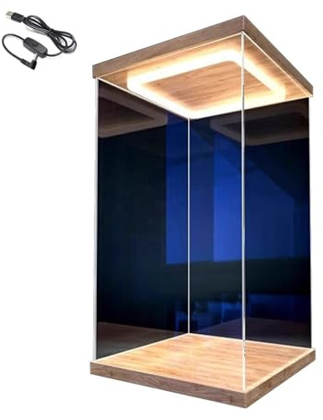Vitrina de Acrílico Vitrina Alta de Acrílico con Puerta Iluminada y Luz LED, Cajas de Almacenamiento Y Exhibición de PVC para Coleccionables, Vitrina Grande A Prueba Polvo(20x20x35cm/8x8x14in)