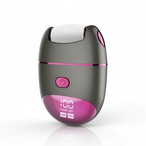 Levigatore Elettrico per Piedi Ricaricabile – Impermeabile IPX4, Display LED, 3 Testine Abrasive, USB-C, Rimuove Calli e Pelle Secca, Grigio e Fucsia