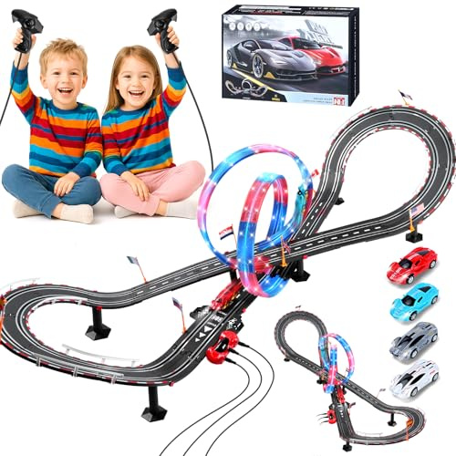 EFFILUMLUX Circuit Voiture Electrique Lumineuse 1:64 Piste - 4 LED Voitures