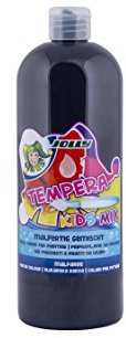 JOLLY Tempera Kids Mix peinture, peinture liquide, flacon de 1L noir, couleurs lumineuses et couvrantes, peut être peint non dilué ou avec de l'eau, utilisable sur tous les matériaux