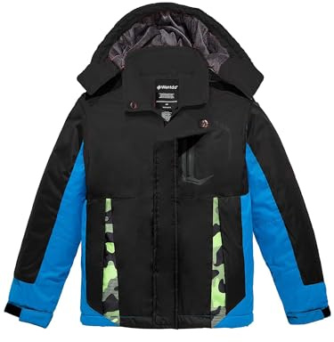 wantdo Boy's Quilted Ski Jacket Waterproof Winter Coat Breathable Snow jacket Black with Blue 14/16