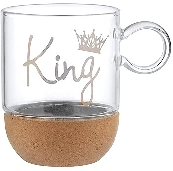 KASANOVA Mug King in vetro borosilicato e base in sughero, 270 ml trasparente