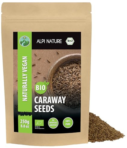 Alpi Nature Organic Caraway Seeds 250g 8.8 oz, Whole Caraway Seeds for Cooking and Baking