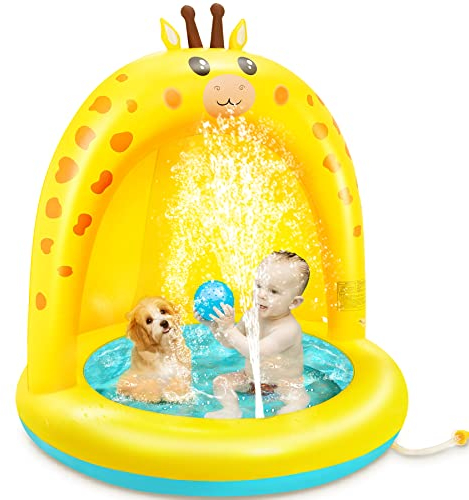 lenbest Piscina per Bambini - Piscina Gonfiabile Neonato Piccoli con Fondo Gonfiabile da Giardino e Copertura Parasole Spruzzo | Spruzzi Play Baby Pool Giocattoli Estivi per Bambini