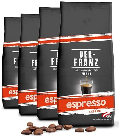 Der-Franz Espresso Kaffee, Intensität 5/5, Arabica und Robusta, ganze Bohne, 4 x 1000 g