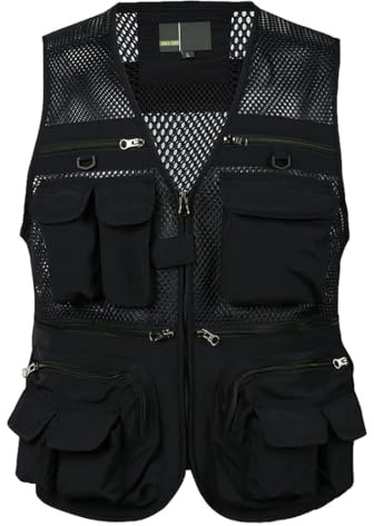HZQIFEI Uomo Gilet da Pesca Multitasche Giubbino da Lavoro Smanicato Traspirante Outdoor Vest JRC Safari Giacche Gilet MJ08 (Nero, L)