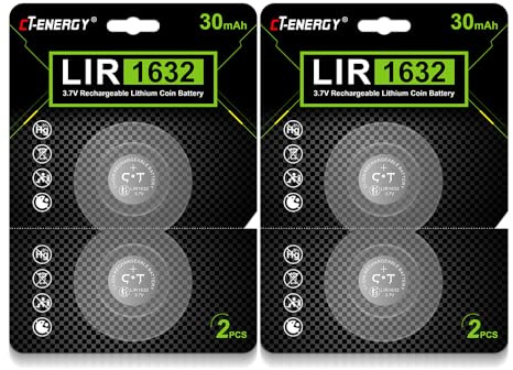 CT-ENERGY Rechargeable 1632 Batteries 4pcs for Tile Tracker 3.7V Lir1632 Battery Replacement 3.0V cr1632
