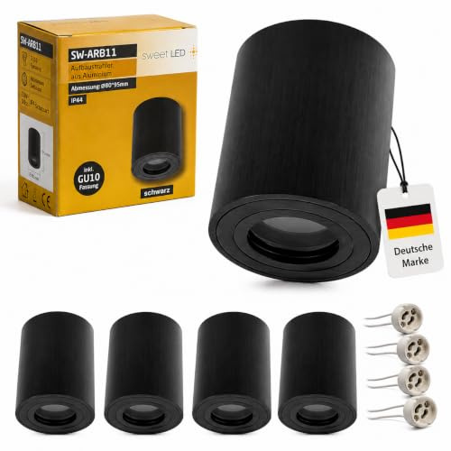 Sweet LED 4 stycken byggspotlights badrum IP44 aluminium GU10 takfläck 95 mm våtrum badrum våtområde bygglampa 230 V byggspotlight – svart borstad, rund