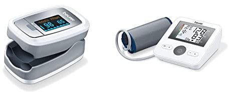 Beurer PO 30 Saturimetro per il Monitoraggio della Saturazione di Ossigeno nel Sangue e del Battito Cardiaco & BM 27 Misuratore di Pressione da Braccio con Display Orizzontale
