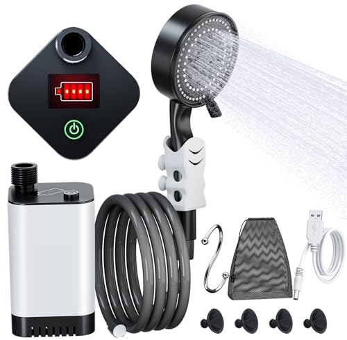 PChero Campingdusche mit Pumpe, Portable Outdoor Camping Mobile Dusche mit Akku Tauchpumpe 5200mAh für Camping Garten Auto Hundedusche