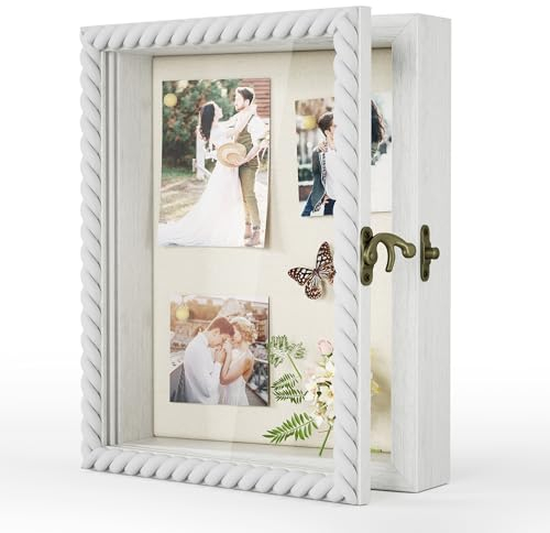 Alsonerbay Bilderrahmen Zum Befüllen 3d Bilderrahmen 20x25cm Drallform，Objektrahmen Schattenbox mit Glasscheibe Befüllbarer Bilderrahmen für Hochzeit Taufen Reisen Geburtstag Weiß