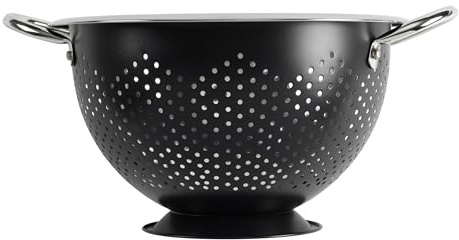 GoodCook Colador gourmet, capacidad de 5 cuartos de galón, acero inoxidable con asas y pie de pedestal elevado, negro intenso
