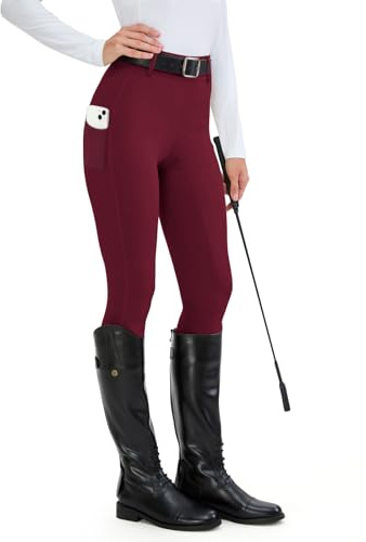 HMILES Leggings da Equitazione da Donna, in Silicone, con Inserti Completi, a Vita Alta, Elasticizzati, da Equitazione, da Donna, con Passante per, Colore: Rosso, L