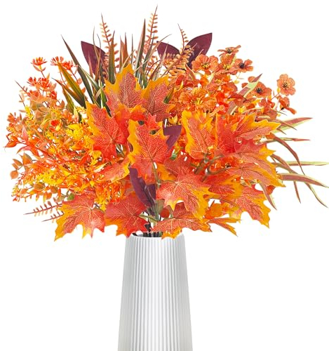 SHEPIN 8 Bündel Künstliche Herbstblumen Herbstdeko Herbststrauß Künstlich Eukalyptus, Herbstzweige Ahorn Blätte Kunstblume Deko, Herbst Deko für Innen Draußen Tisch Balkonkasten Blumenkasten