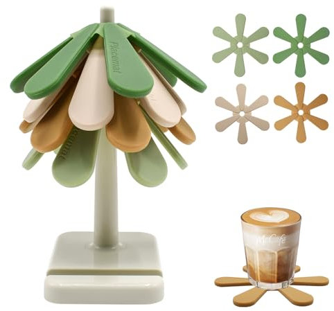 Cyiecweu Topfuntersetzer hitzebeständig, 4 Stück Pfannenschoner für Küchenarbeitsplatte, Rutschfester Untersetzer aus Silikon, Untersetzer Topf für Pflanzen Teekannenund Schüsseln, Baum Design