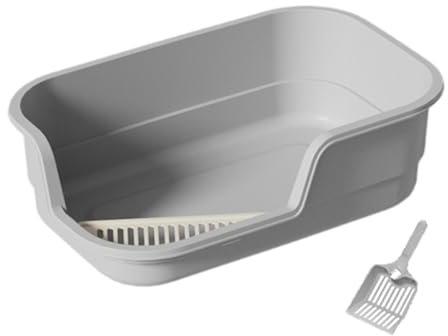 perfk Katzentoiletten,Antihaftbeschichtete Katzentoilette,Große,Tragbare Katzentoilette mit Spritzschutz An Den Seiten,Katzentoilette,Sandkasten für, Grau