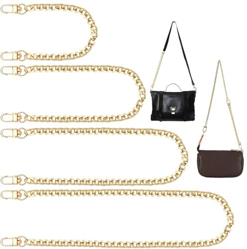 NEWJEK 4 Stück Taschenkette, Kette für Tasche, Taschen Kette Gold mit Schnallen 40cm, 60cm, 100cm, 120cm, Flacher Kettenriemen, für Handtasche, Crossbody, Umhängetasche, Geldbörse (Gold)