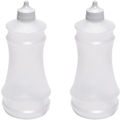 CateringBase Ltd Vinegar Dispenser Squeezable Bottles, 375ml, White, Set of 2, Traditional Fish and Chip Shop Style