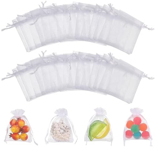 Halinuia 100Pcs Organza Gift Bags, 7 X 9 cm Cadeau Sacs À Cordon Pochettes sachets en organza sachets de lavande pour Fête De Anniversaire Coquillage Bonbons Chocolat Maille Pochettes