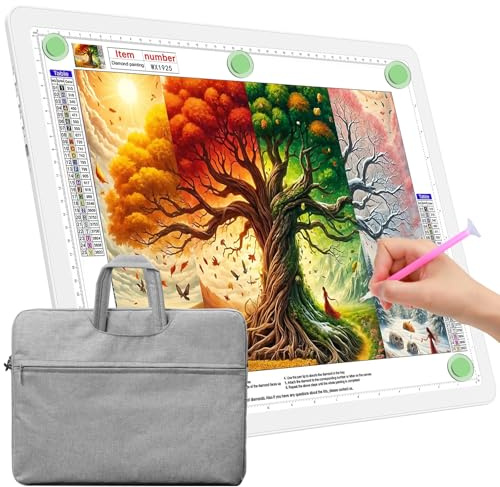 TOHETO Tablero de luz A3 con bolsa para pintura de diamantes, almohadilla de luz magnética súper brillante con botones laterales, caja de luz para trazar y dibujar, mesa de luz con cable para bocetos
