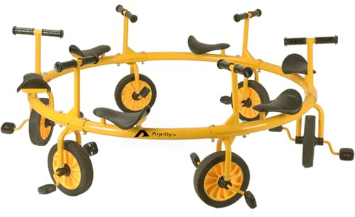 Ageliya Tricycle Merry Go Round Preschool Pedal Vehicles for Kids Aged 3+, Rotating Bike 6 Seats 360 Spin for Kindergarten Playground Daycare and Classroom Outdoor Play Equipment Yellow