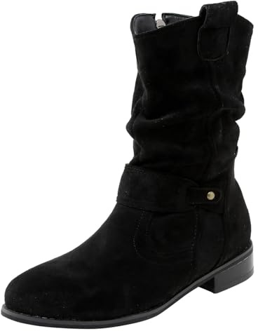 Stivali Cowboy Donna Autunno Inverno Tacco Basso Fibbia Tessuto Comodo Casual Moda Occasioni Speciali Stivaletti Western Commercio Estero (Black, 45)