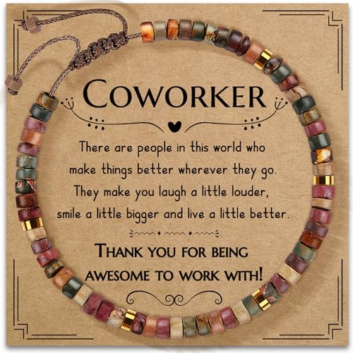 kedofa Thank You Bracelet for Coworker - Awesome To Work With - Healing Natural Stone Beaded Jewellery - Farewell Retirement Gifts for Women Boss Colleagues Team Member - Office Appreciation Present